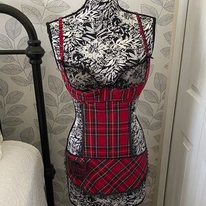 Vintage Fredericks of Hollywood plaid underwire bra with French Maid type apron